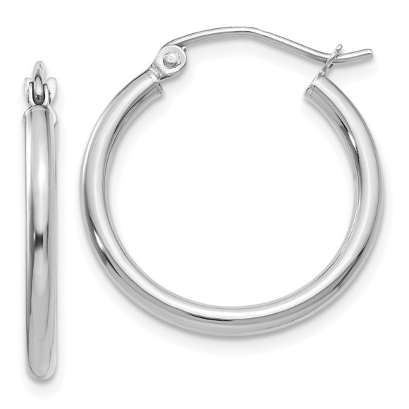 14k White Gold Polished 2x20mm Lightweight Tube Hoop...
